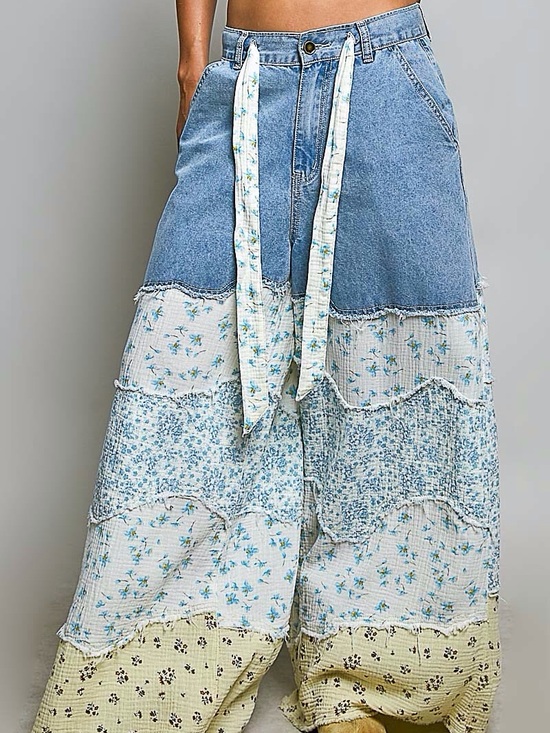 POL Pants - POL NWT Pants Light Denim Floral cotton Size Small - Large